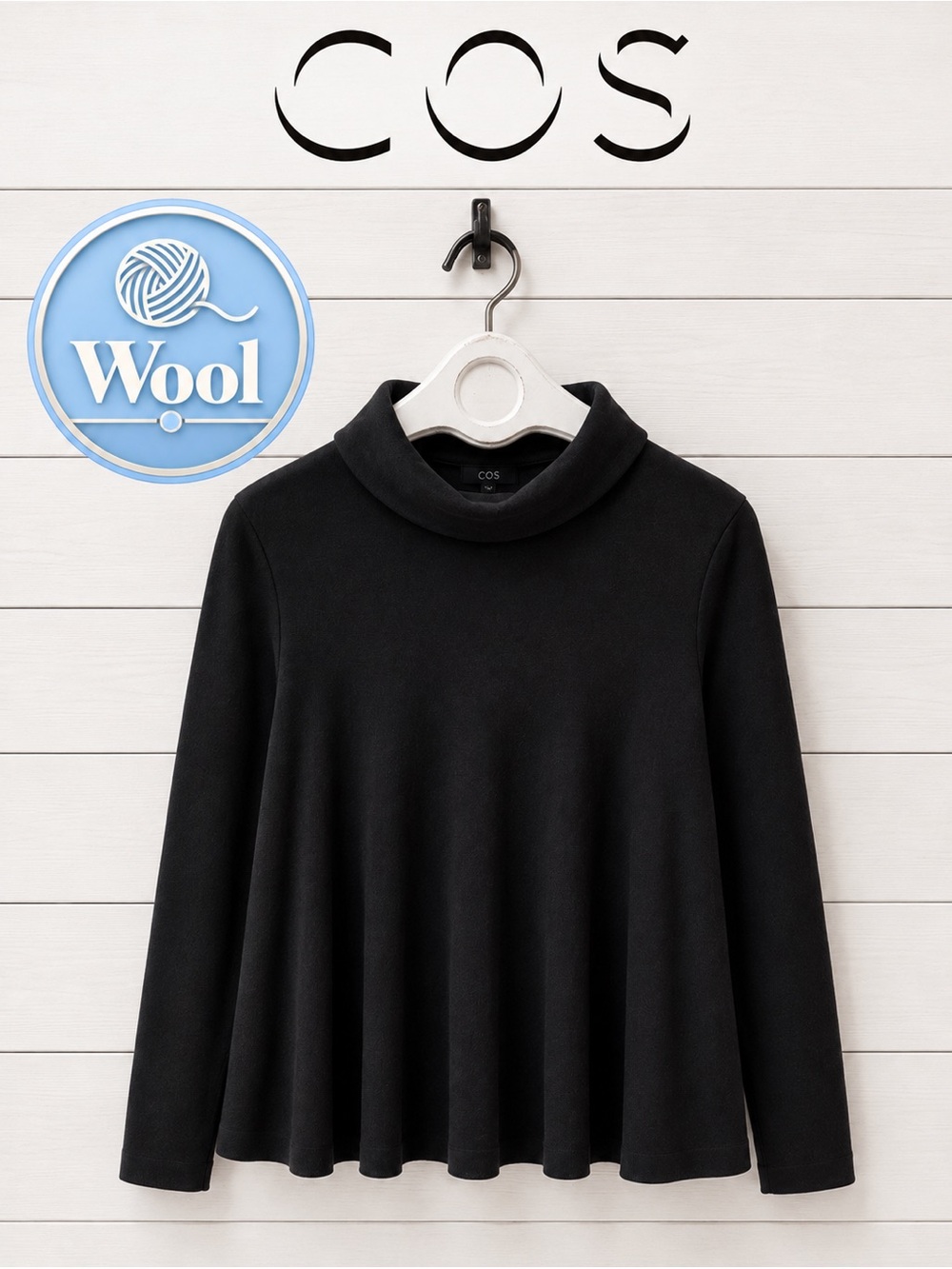 COS – Black Wool Funnel-Neck Sweater (XS)